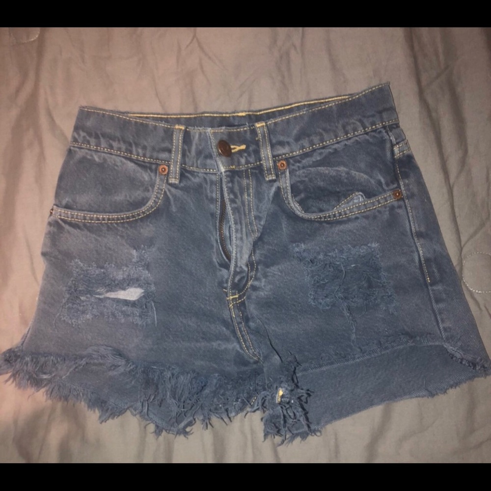 brandy melville grey ripped jean shorts